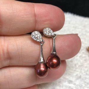 🍫sterling genuine fresh water chocolate pearl earrings VINTAGE-925